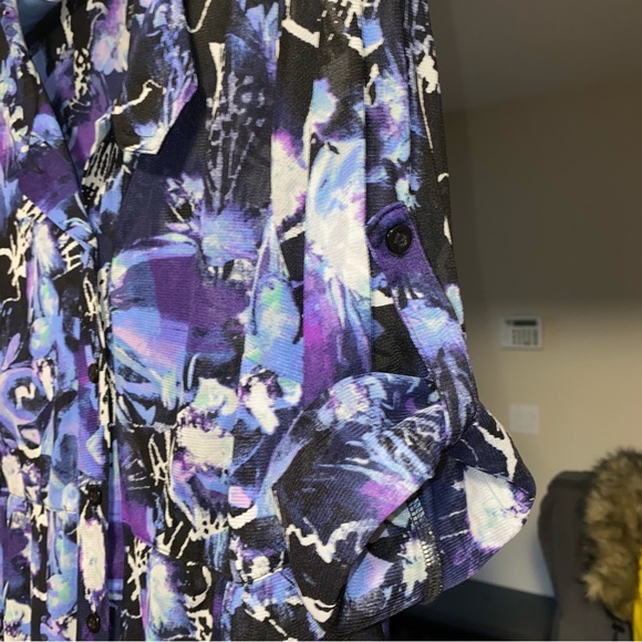 Style & Co. Abstract Purple and Black 1/2 Sleeve Button-Up Blouse - Picture 3 of 8